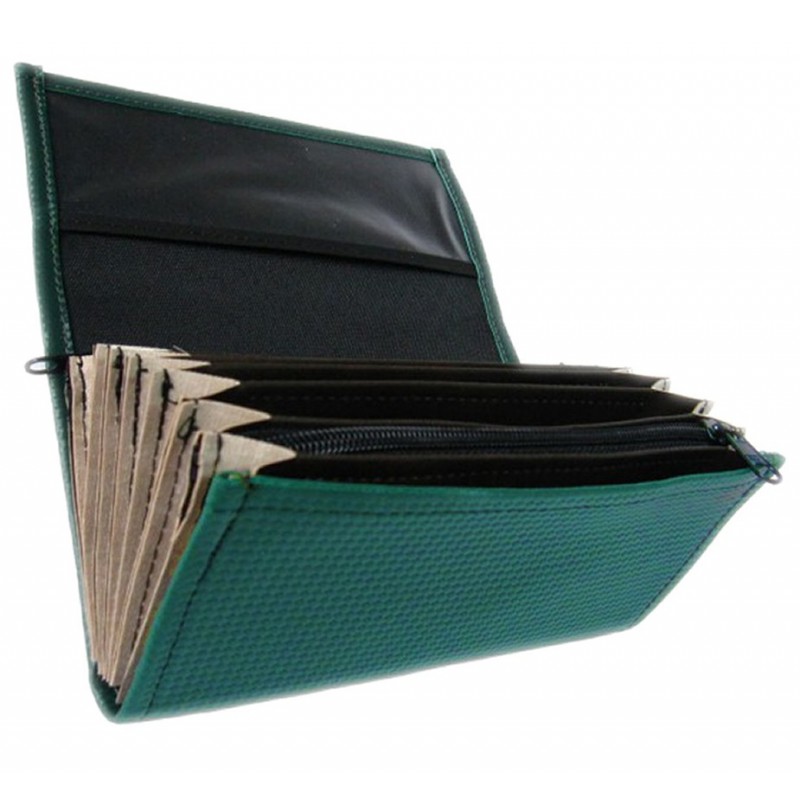 Čašnícka peňaženka - 2 zipsy, koženka, tmavo zelená