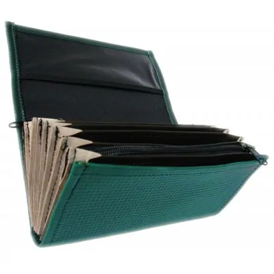 Čašnícka peňaženka - 2 zipsy, koženka, tmavo zelená