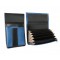 Kunstlederset - Brieftasche (blau, 2 Reißverschlüsse) und Futteral mit einem farbigen Element