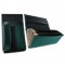 Artificial leather set - moneybag (dark green, 2 zippers) and pouch with a colour element