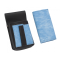 Artificial leather set - moneybag (grooved, blue, 2 zippers) and pouch with a colour element