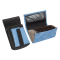 Artificial leather set - moneybag (grooved, blue, 2 zippers) and pouch with a colour element