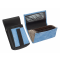 Koženkový set - peňaženka (vrúbkovaná, modrá, 2 zipsy) a vrecko s farebným prvkom