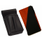Kožený komplet :: peňaženka (oranžová prúžky/čierna) + púzdro