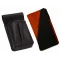 Kožený komplet :: peňaženka (oranžová prúžky/čierna) + púzdro