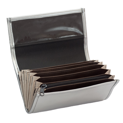 Waiter’s moneybag - 2 zippers, artificial leather, silver