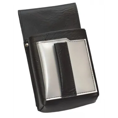Číšnické pouzdro, kapsa s barevným prvkem - koženka, stříbrná