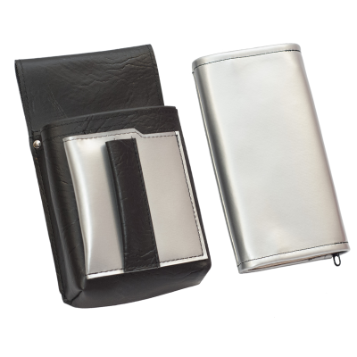 Artificial leather set - moneybag (silver) and pouch with a colour element