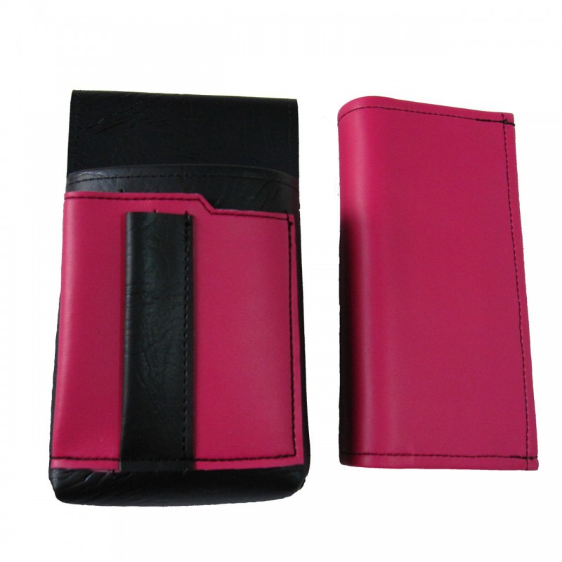 Koženkový set - kasírka (růžová) a kapsa s barevným prvkem