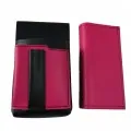 Artificial leather set - moneybag (pink, 2 zippers) and pouch with a colour element