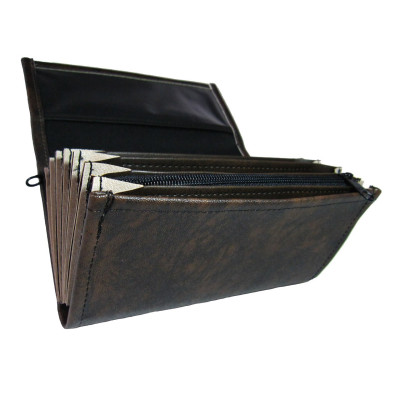 Waiter’s moneybag - 2 zippers, artificial leather, black-brown