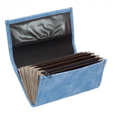 Waiter’s moneybag - 2 zippers, artificial leather, grooved, blue