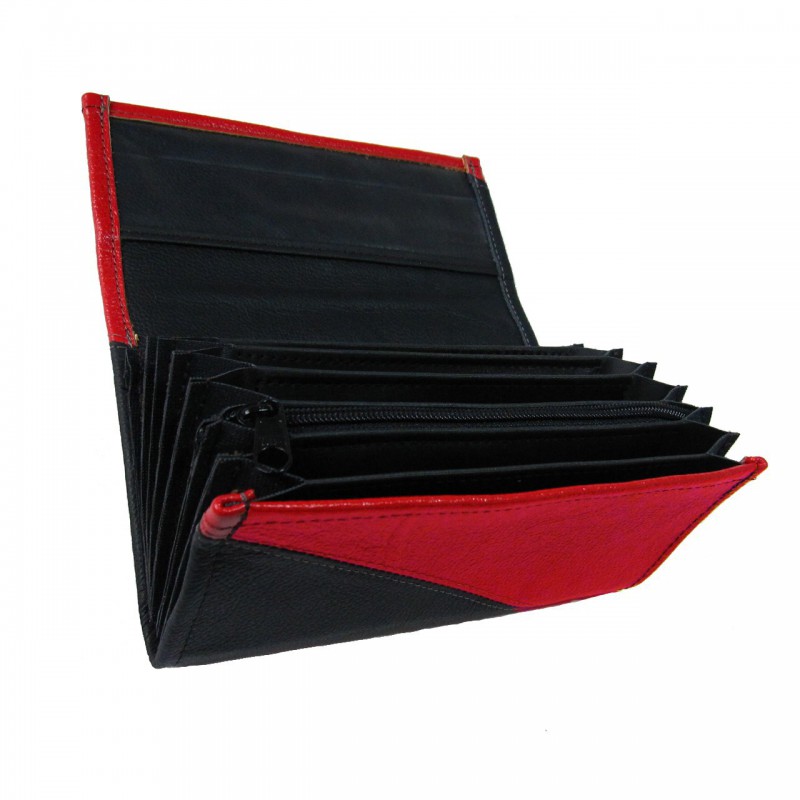 Kožená peňaženka - červená/čierna