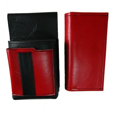 Koženkový set - kasírka (červená) a kapsa s barevným prvkem