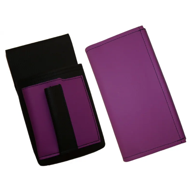 Artificial leather set - moneybag (violet, 2 zippers) and pouch with a colour element
