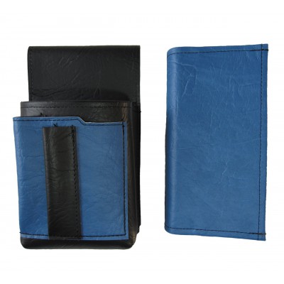 Koženkový set - kasírka (modrá, 2 zipy) a kapsa s barevným prvkem