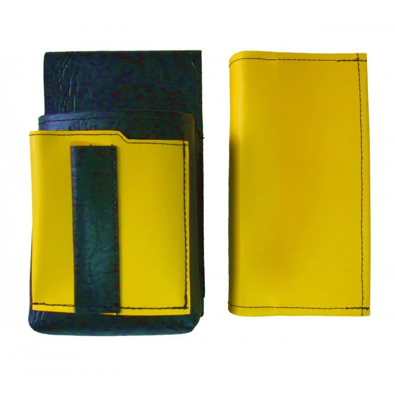 Kunstlederset - Brieftasche (gelb, 2 Reißverschlüsse) und Futteral mit einem farbigen Element