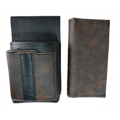 Artificial leather set - moneybag (black-brown) and pouch with a colour element