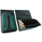Artificial leather set - moneybag (dark green, 2 zippers) and pouch with a colour element