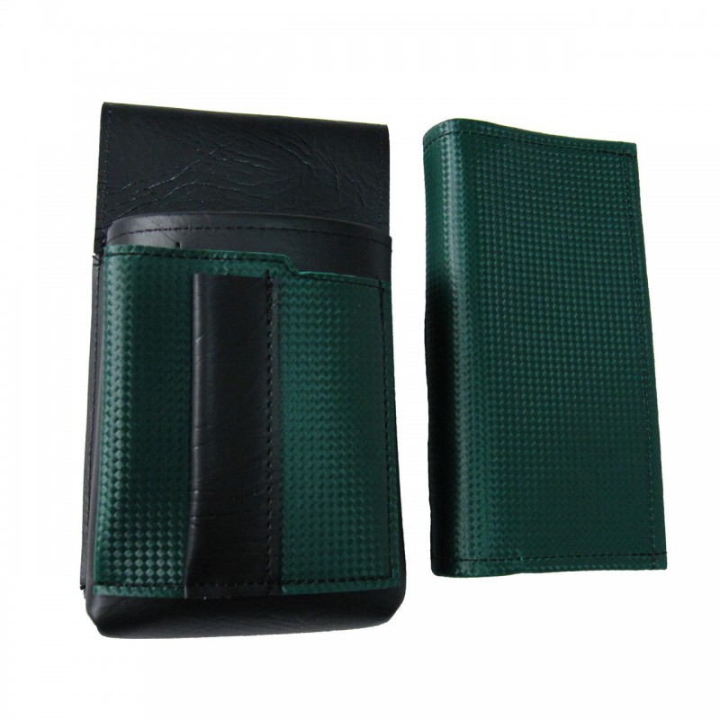 Kunstlederset - Brieftasche (dunkelgrün) und Futteral mit einem farbigen Element