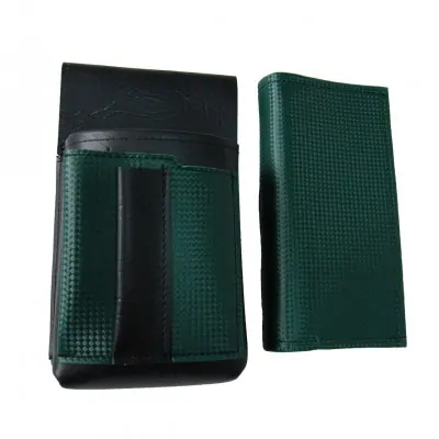 Kunstlederset - Brieftasche (dunkelgrün, 2 Reißverschlüsse) und Futteral mit einem farbigen Element