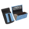 Artificial leather set - moneybag (grooved, blue, 2 zippers) and pouch with a colour element