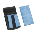 Koženkový set - peňaženka (vrúbkovaná, modrá, 2 zipsy) a vrecko s farebným prvkom