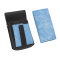 Artificial leather set - moneybag (grooved, blue, 2 zippers) and pouch with a colour element