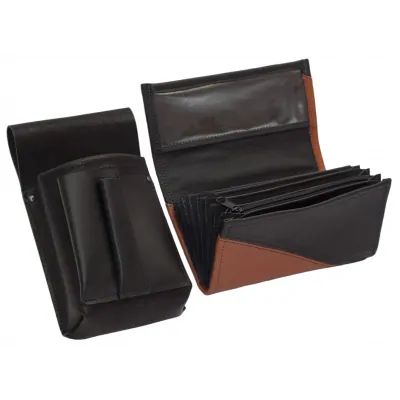 Lederkomplett :: Brieftasche (terrakota/schwarz) + Kellnertasche