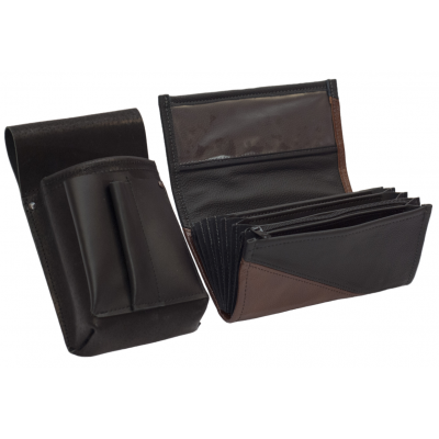Lederkomplett :: Brieftasche (braun/schwarz) + Kellnertasche