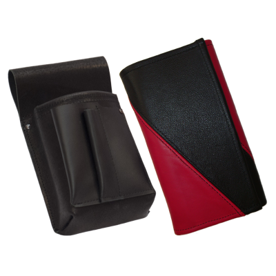 Lederkomplett :: Brieftasche (rosa/schwarz) + Kellnertasche