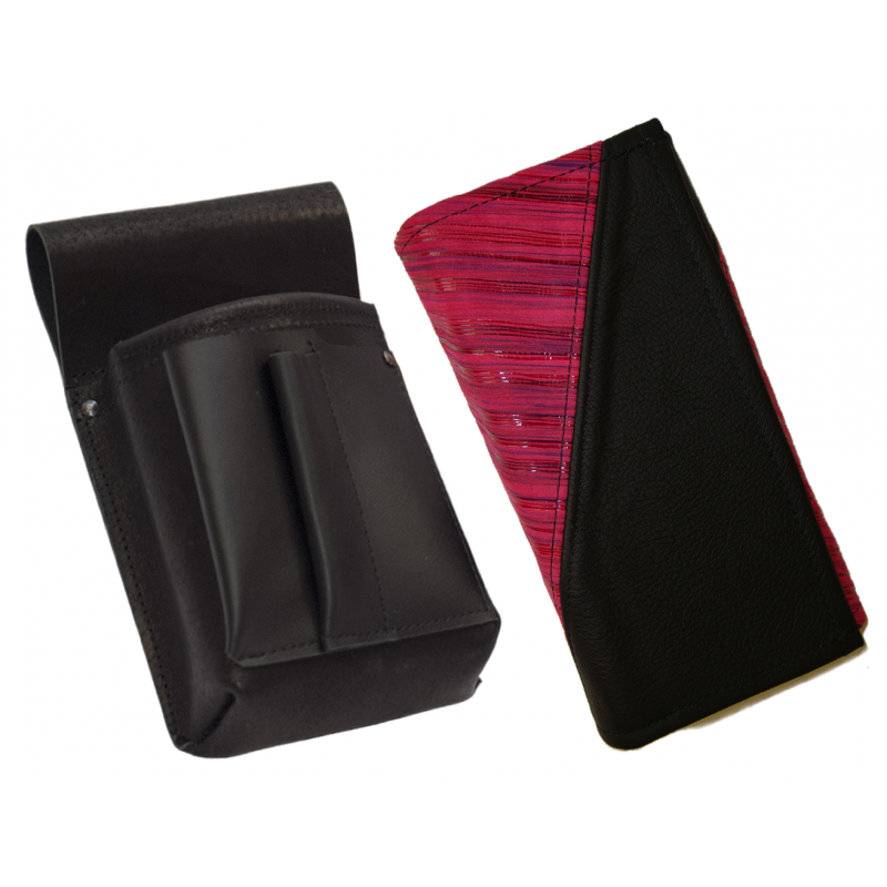 Lederkomplett :: Brieftasche (rosa Streifen/schwarz) + Kellnertasche