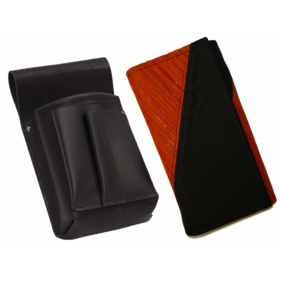 Lederkomplett :: Brieftasche (orangen Streifen/schwarz) + Kellnertasche