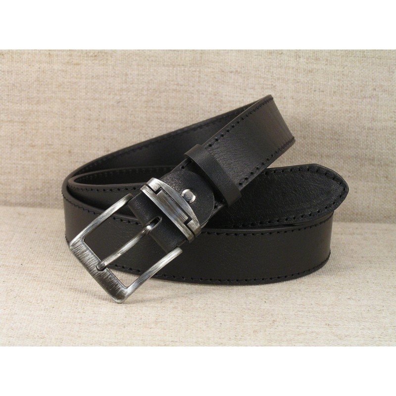 01 Jeans Leather Belt - black with stitching