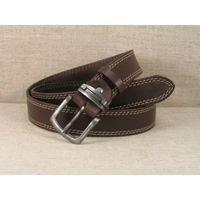 02 Jeans Leather Belt - brown with double stitching